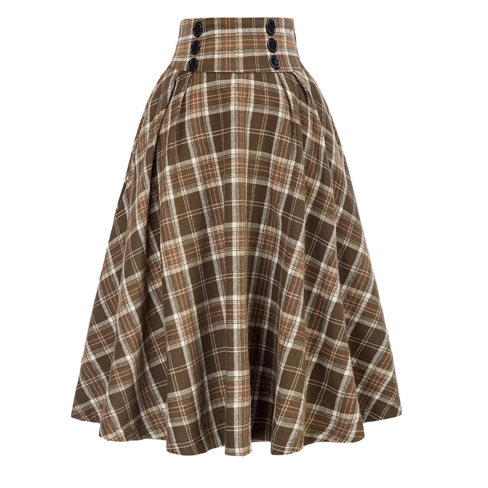 High Waisted Plaid Large Swing Skirt, Fashionable Women's Plaid Elastic Waisted A-line Skirt