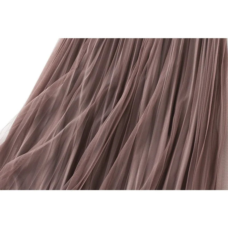 Luxury Velvet Pleated Skirts For Women 2024 Summer Fashion Women's High Waist Mesh Midi Skirt Female Elegant  Solid A-Line Skirt