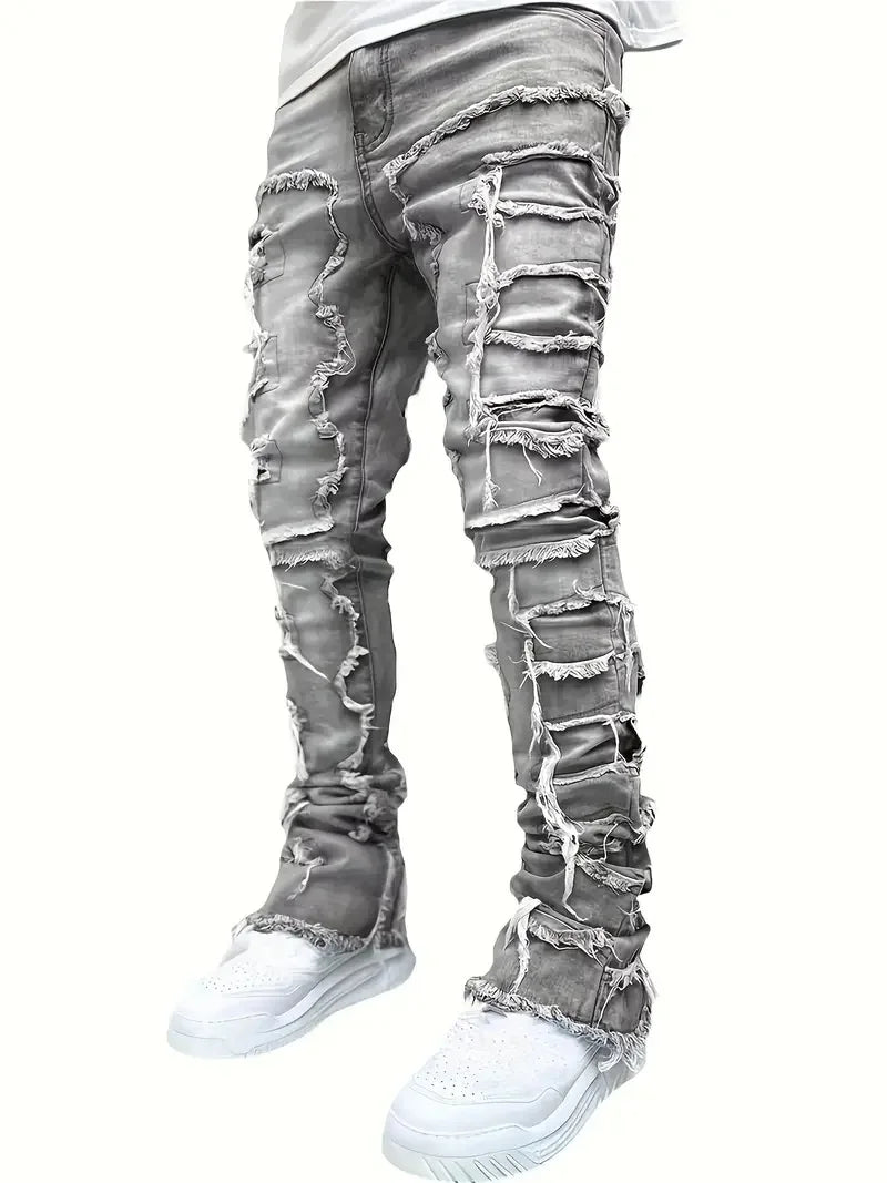 Y2K hip-hop style jeans, men's casual street-style stretch jeans, fashionable versatile stretch denim pants