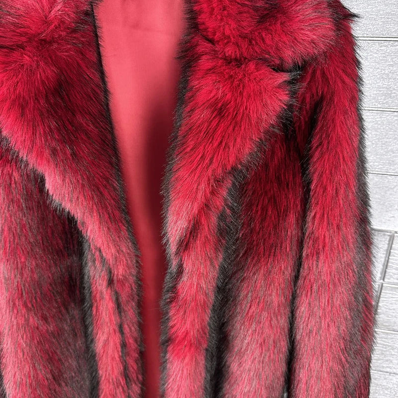 DEAT 2025 winter new fashion high quality Fox Faux Fur long Coat for Women Suit Collar solid color thick warm jacket 11A06914