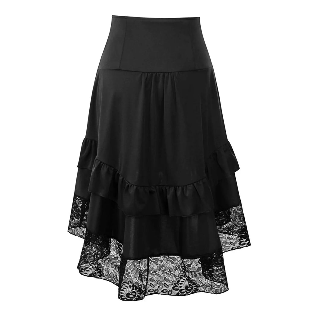 Women's Skirt Drawstring Patchwork Nightclub Party Gothic Halloween Lace Patchwork Skirt Perspective Hem Skirts for Women
