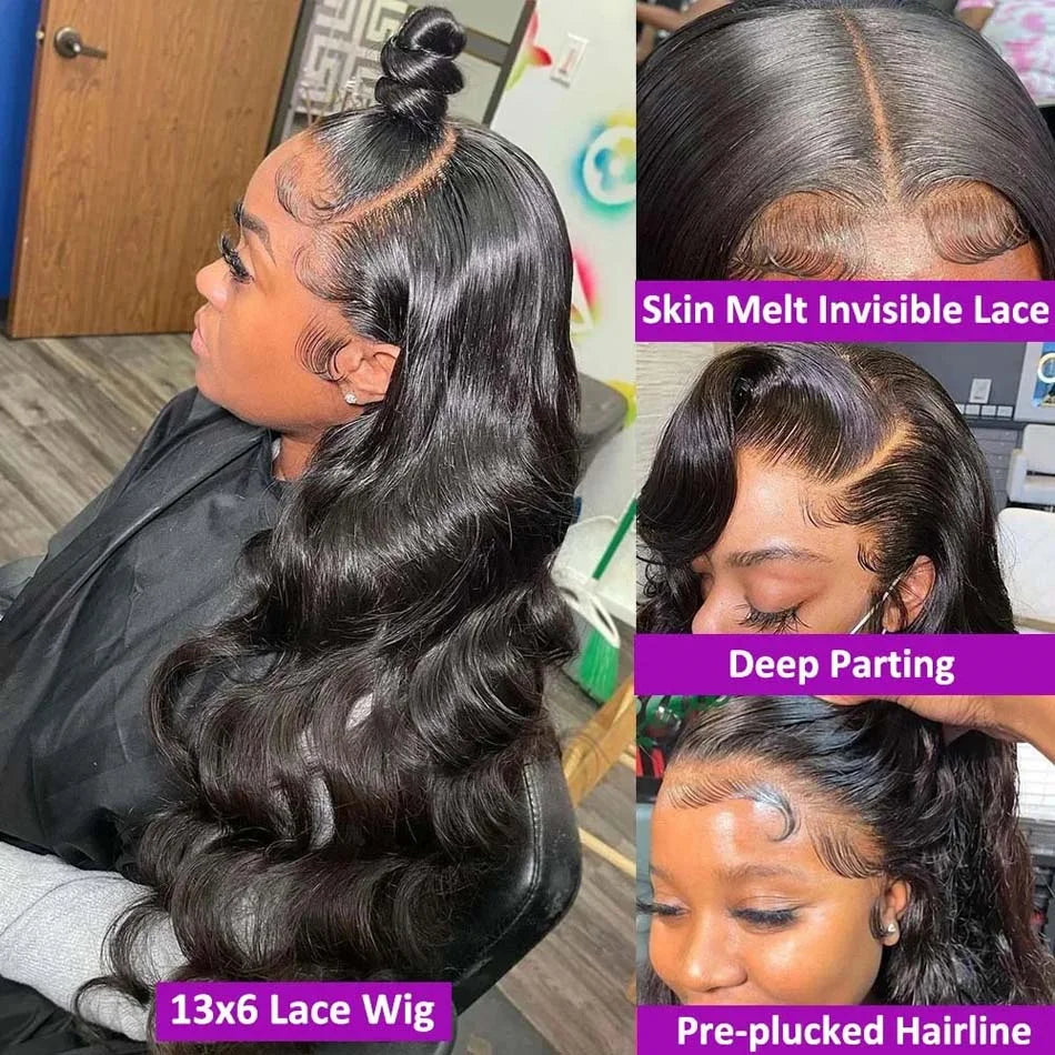 Body Wave Wig 100% Human Hair 13X6 Hd Lace Frontal Wig 30 40 Inch Brazilian 13X4 Lace Front Black Wig For Women 250 Density
