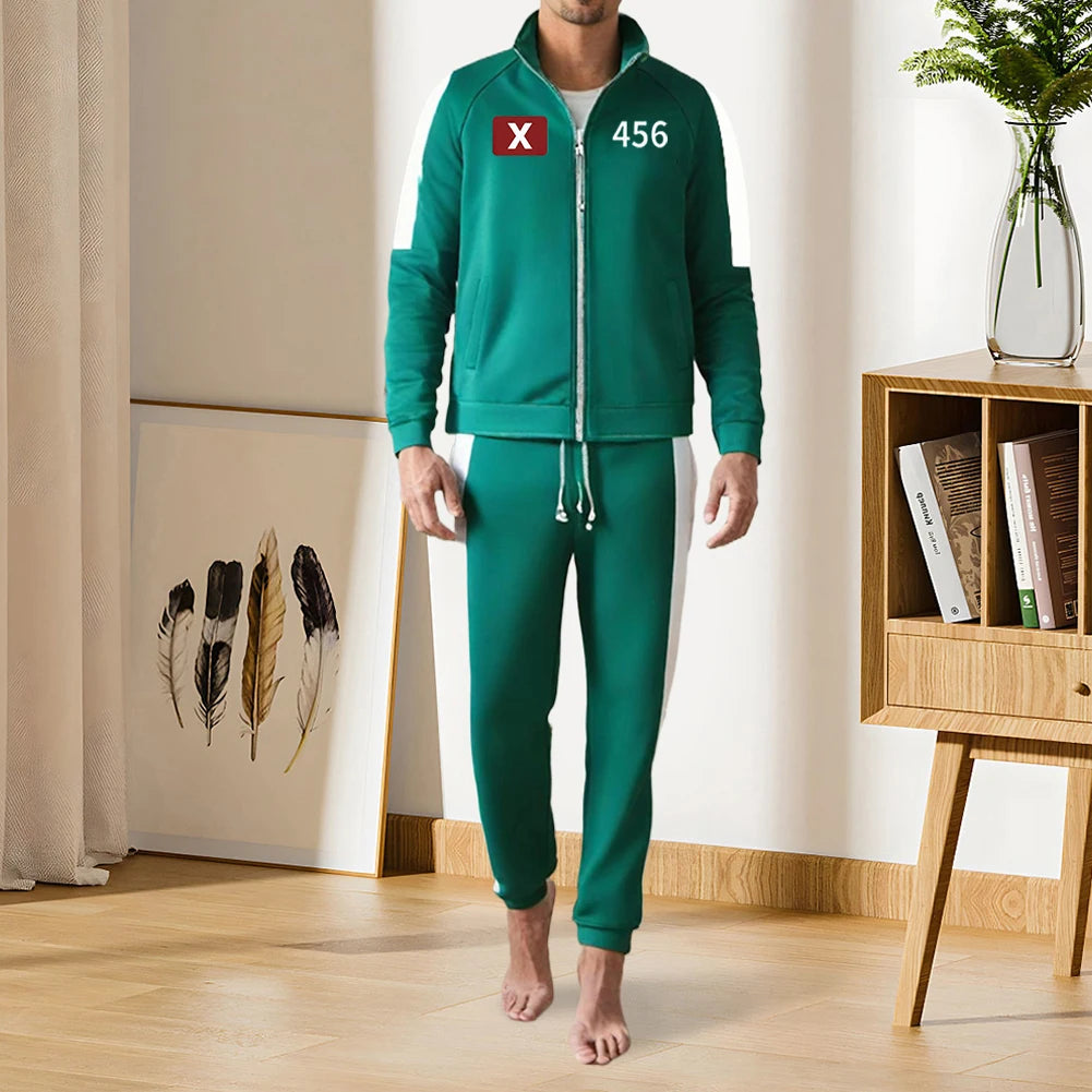 Green Movie Game Jumpsuit Cosplay Party Tracksuit Outfits Props Role Play Classic Costume From Korean TV Belt Full Mask Set