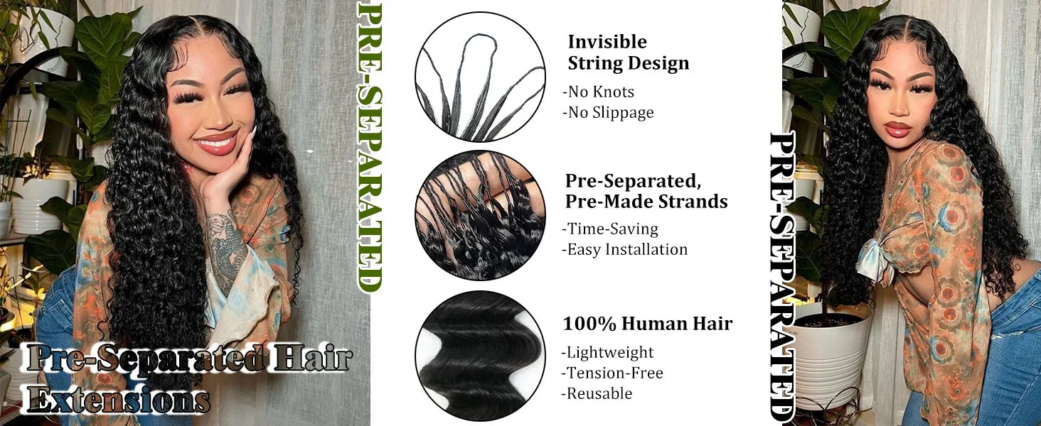 Knotless Pre-Separated Crochet Hair Extensions Human Hair Deep Wave Feather Crochet Braid Human Hair Extensions 60g/pack