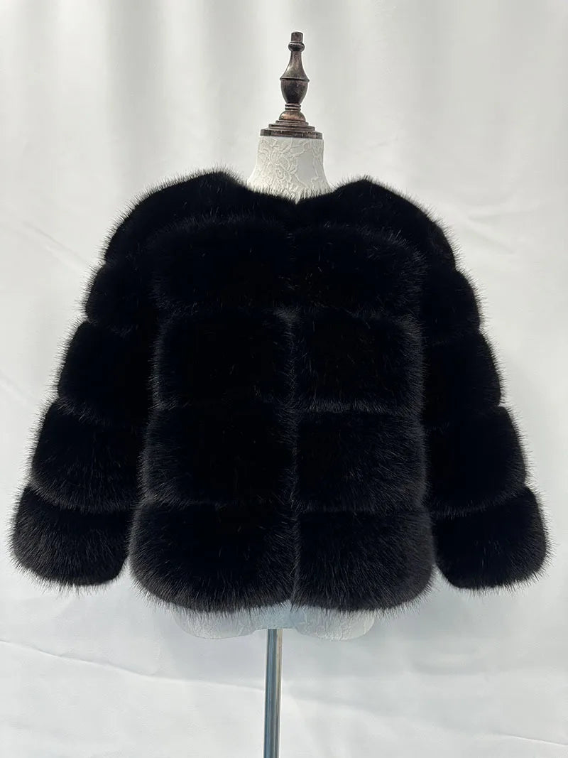 Women Faux Fox Fur Coats Zipper Short Coat Jackets Elegant Thick Warm Solid Jacket Lady Furry Outerwear Elegant Splice Winter