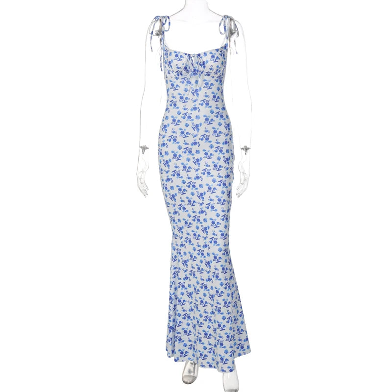 Dulzura Women Floral Print  Sleeveless Bodycon Maxi Dress Outfits Birthday Party Club Clothes