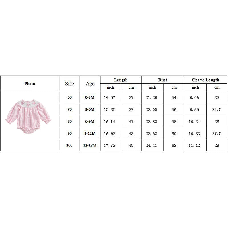 Newborn Baby Girls Cute Romper Bow Embroidery Plaid Long Sleeve Jumpsuits Infant Toddler Fashion Clothes