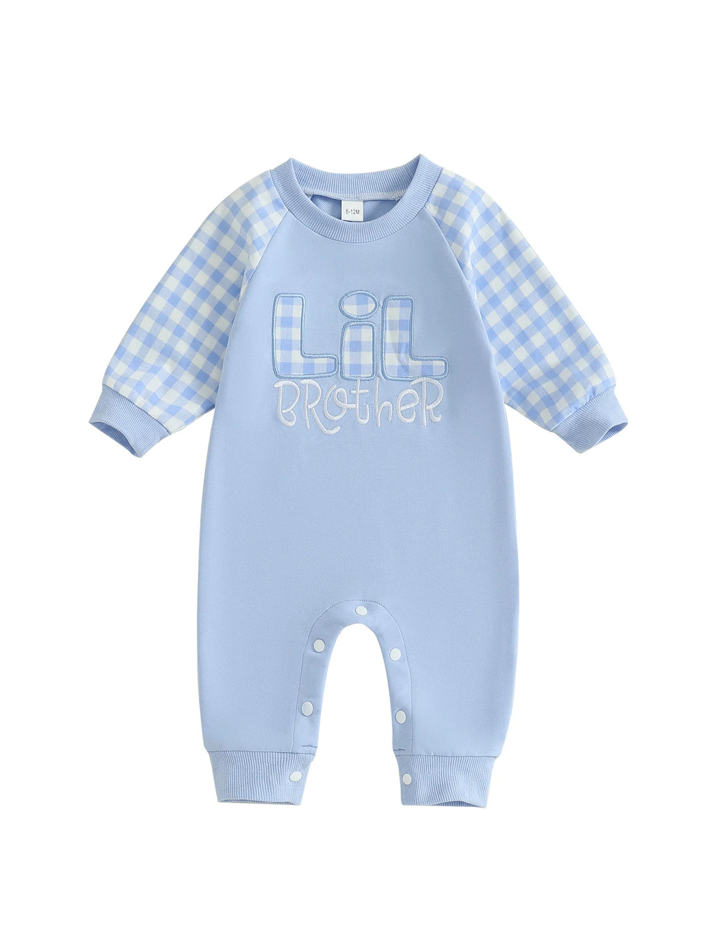 Baby Boy Fall Romper Plaid Print Letter Embroidery Long Sleeve Round Neck Full Length Jumpsuit