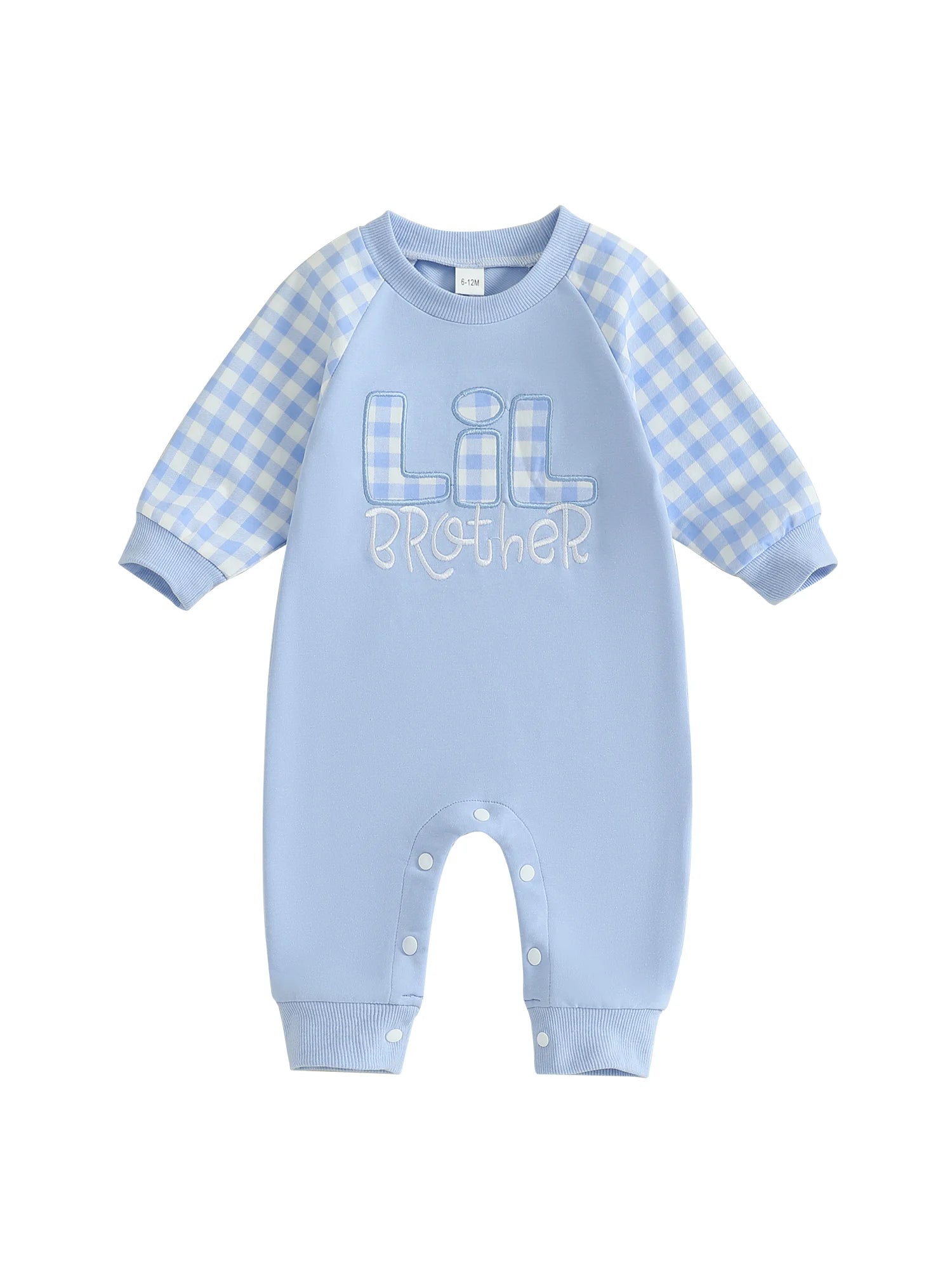 Baby Boy Fall Romper Plaid Print Letter Embroidery Long Sleeve Round Neck Full Length Jumpsuit