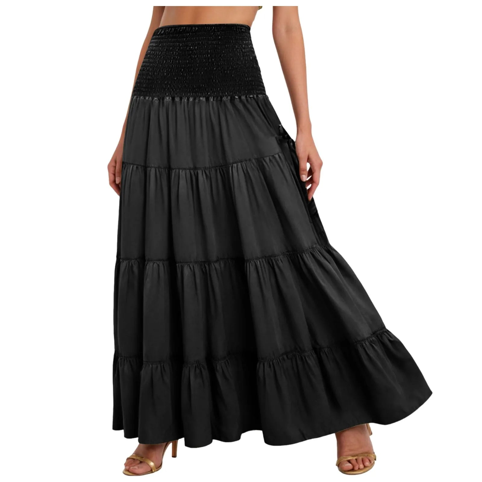 Boho Fairy Skirts Women Tiered Convertible Bustier Dress with Pockets Vintage Hippie Gypsy A-Line Maxi Skirt Versatile Sarong