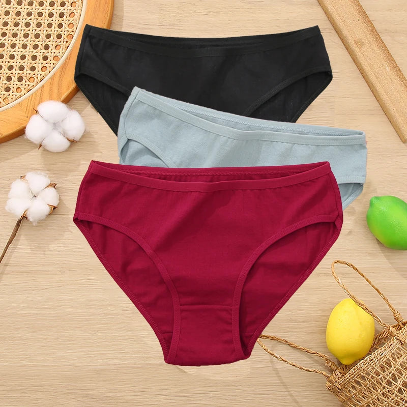 3PCS/Set Cotton Panties Women Briefs Jacquard Design Women Panties Sexy Female Underpants Solid Color Intimate Pantys S-XL
