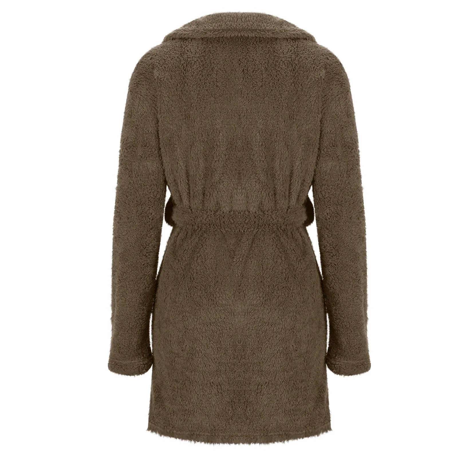 Women Warm Plush Hooded Bathrobe Wainter Plush Lapel Robe With Pockets Female Pajamas Robe Long Home Clothes Lingeries For Woman