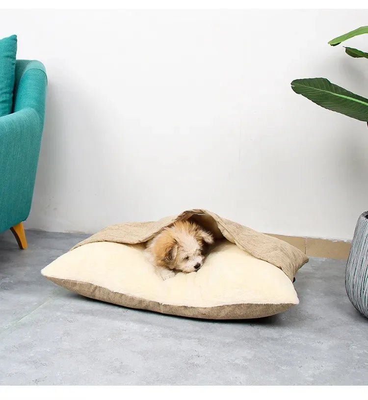 Pet Bed Dogs Kennel Winter Warm Removable Washable Bite-resistant Puppy Sofa Cushion Plush Cat Mat for Large Pet Sleeping Bag