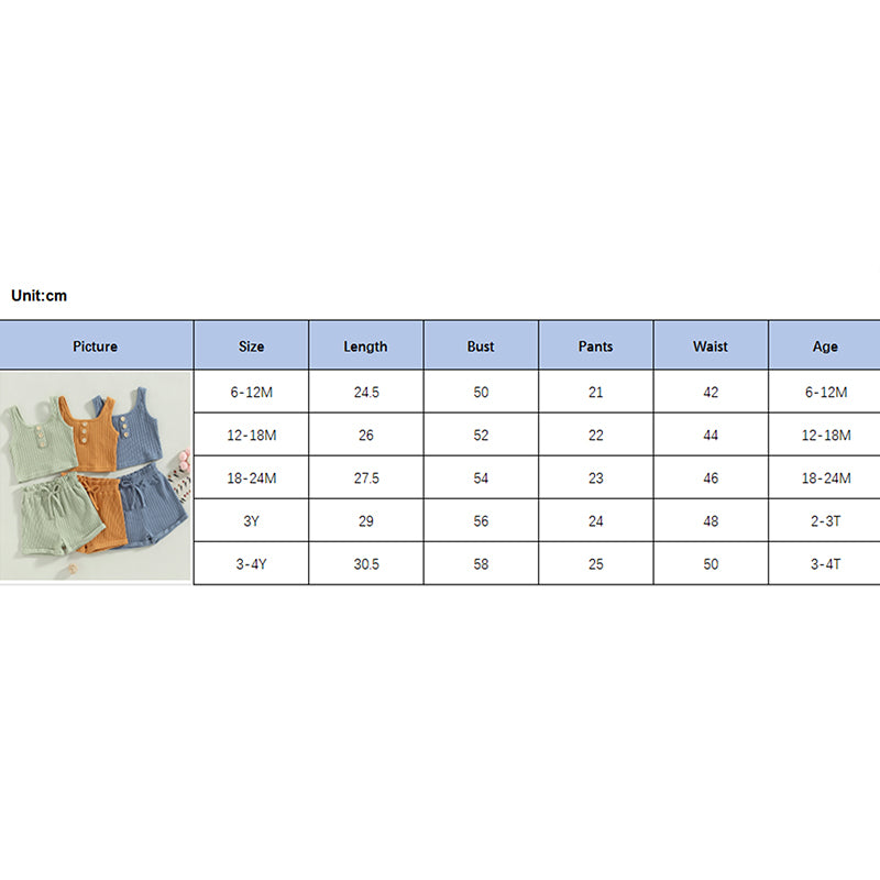 2023-02-14 Lioraitiin 0-4Years Toddler Girls 2Pcs Summer Outfit Sets Solid Button Vest Ribbed Drawstring Shorts