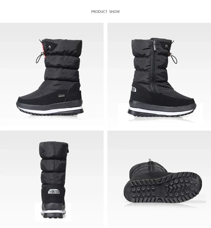 White Women Boots Winter Shoes Warm Plush Mid-calf Boots Waterproof Rubber Non-slip Platform Snow Boots Female Plus Size 42