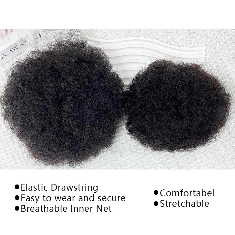 Kinky Curly Human Hair Ponytail Afro Puff Drawstring High Bun HairPiece Clip in on Updo Extensions for Black Women Ship From US