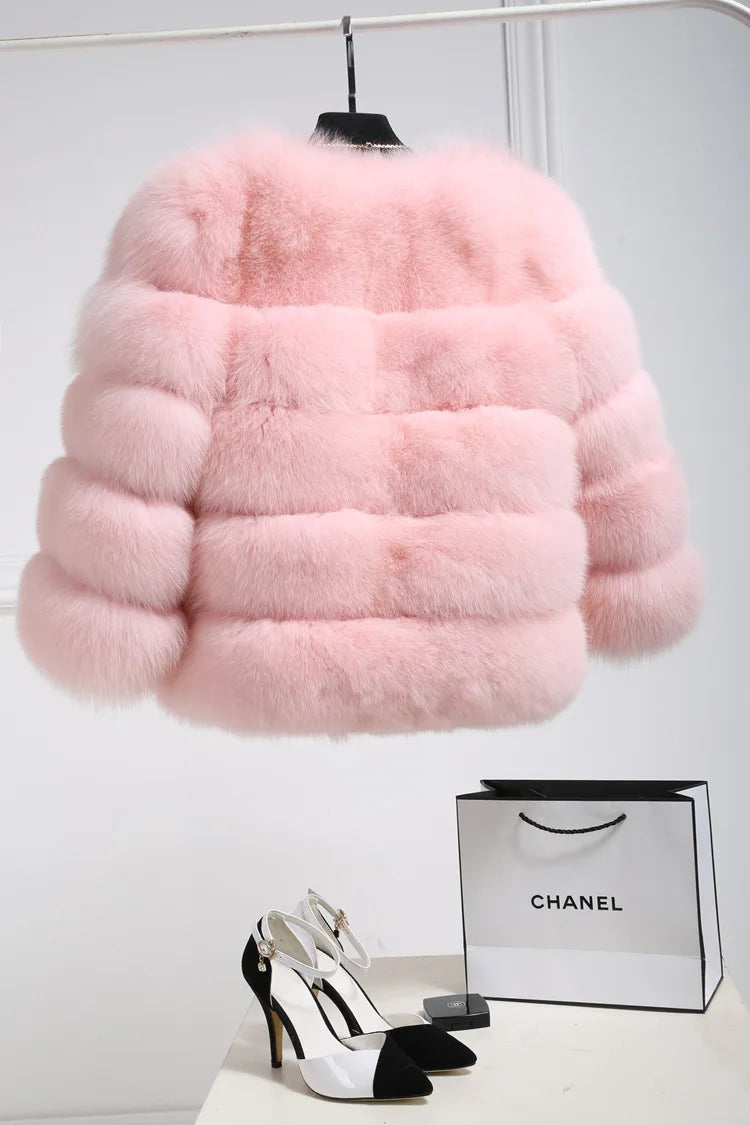 Women Faux Fox Fur Coats Zipper Short Coat Jackets Elegant Thick Warm Solid Jacket Lady Furry Outerwear Elegant Splice Winter