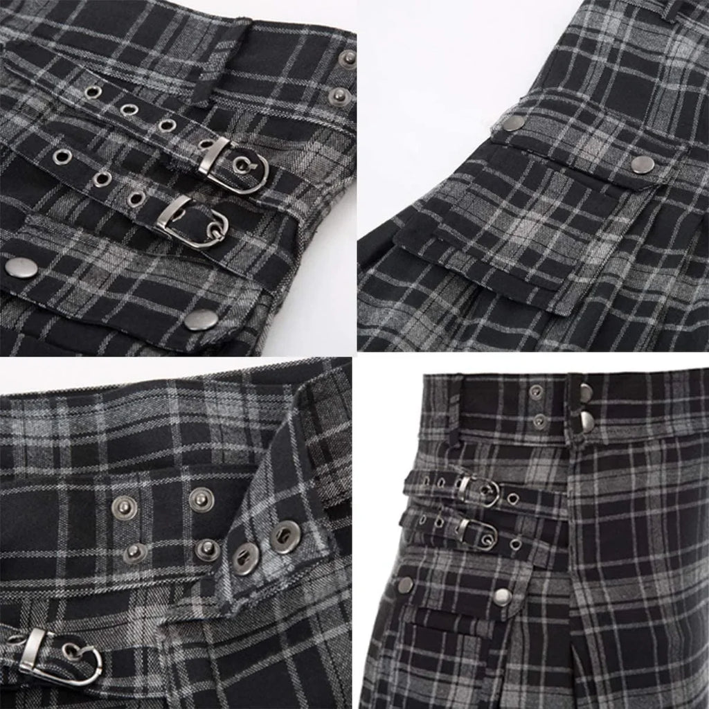 Men's Scottish Festive Skirt Men's Check Contrast Pleated Skirt