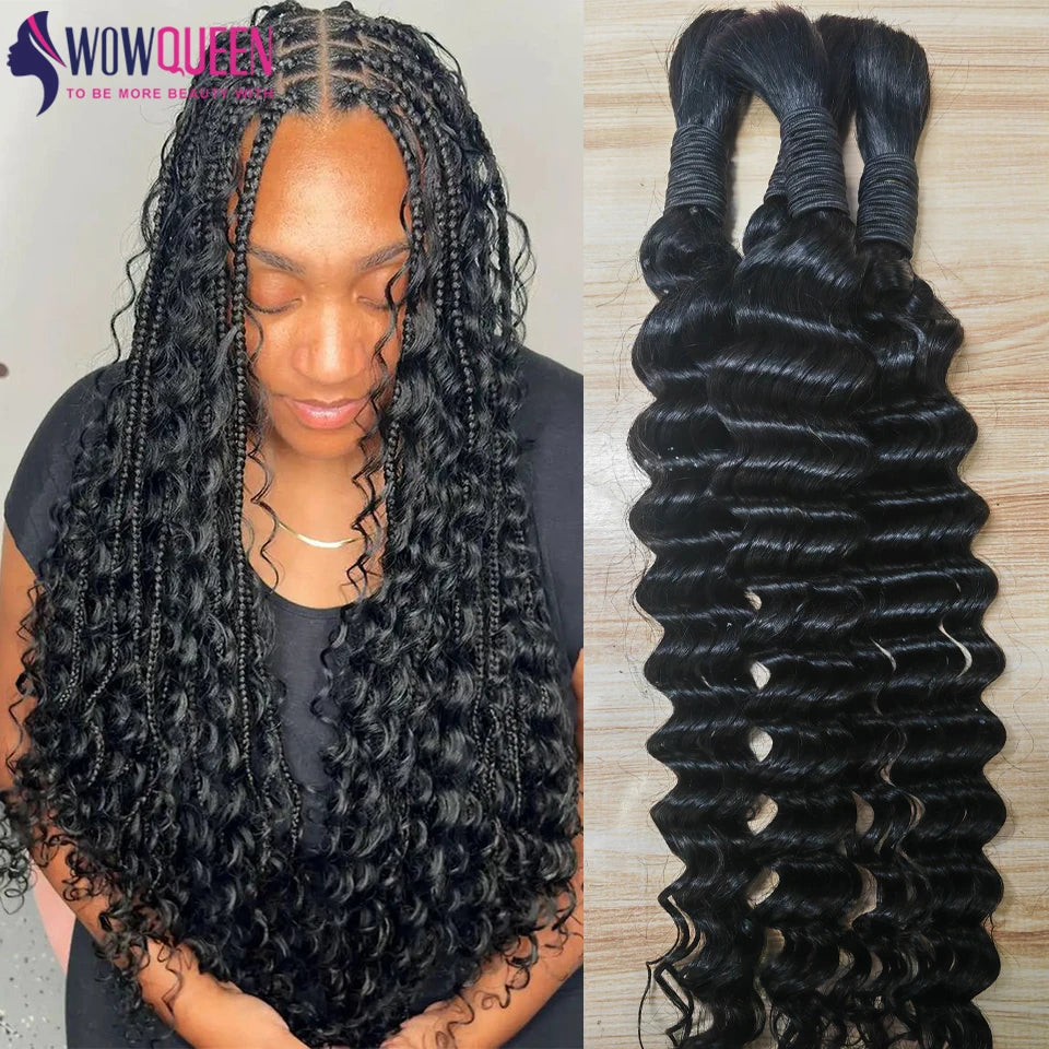 100% Human Hair Deep Wave Boho Braids Human Hair Bulk 50g/100g Braiding Hair Weave Extensions Brazilian Curly Hair for Braiding