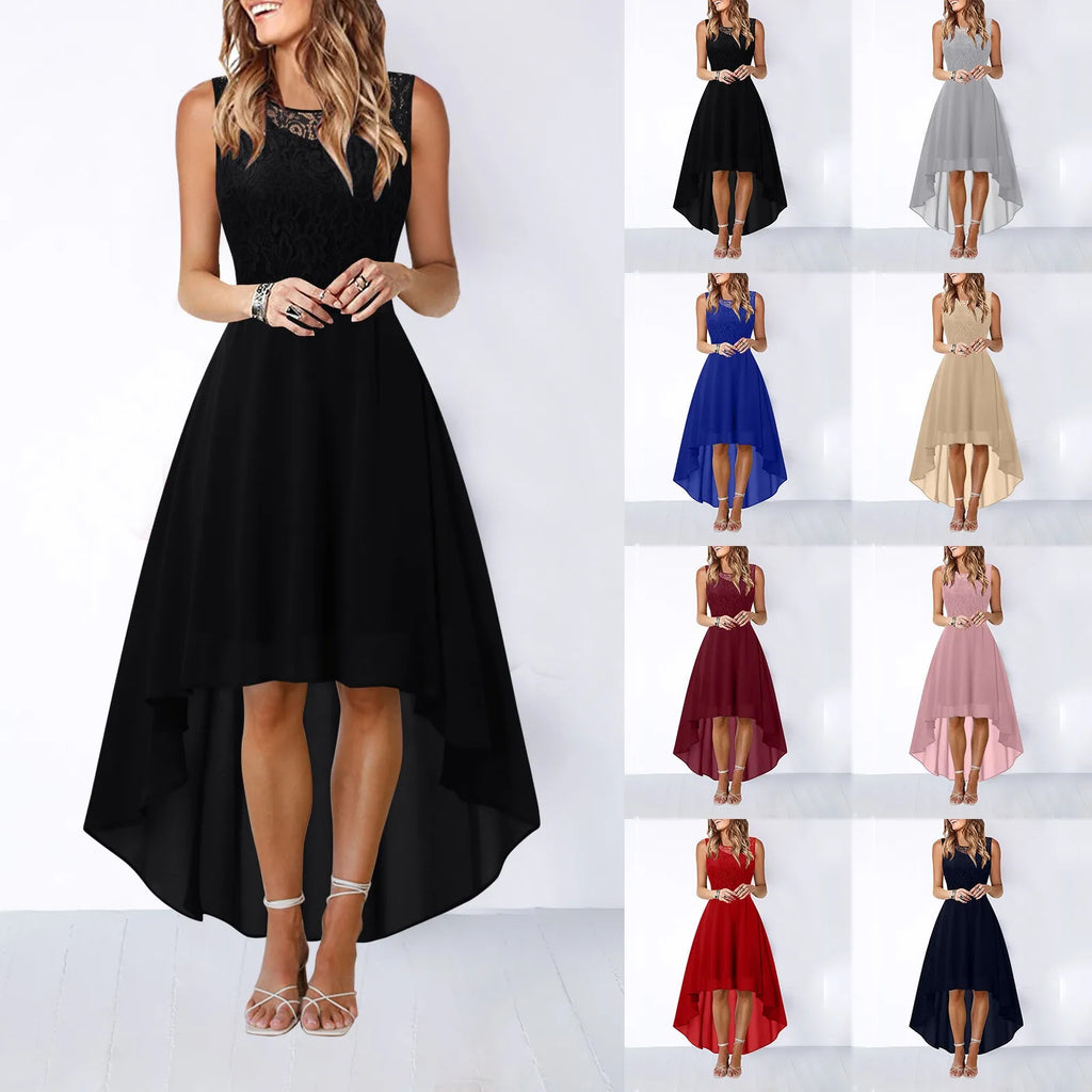 Bow Belt Elegant Irregular Length Women'S Elegant Dresses Sleeveless Chiffon Bridesmaid Cocktail Dress Female Clothing