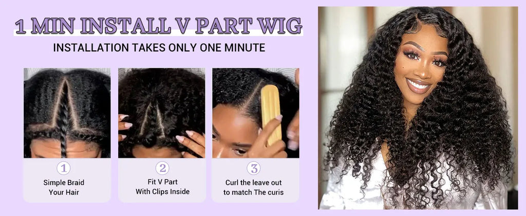 Curly U V Part Wig Human Hair 180% Density No Leave Out No Glue 30 36 Inch Deep Curly Wave U Part Human Hair Wig for Women