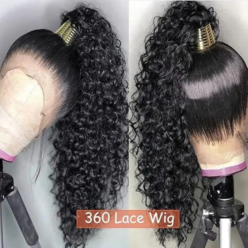 Curly Wigs 360 Full Lace Wig Deep Wave Water Wave Human Hair 1b Black Wig Invisi Strap Hd Lace Wigs 250 Density Bleached Knoted