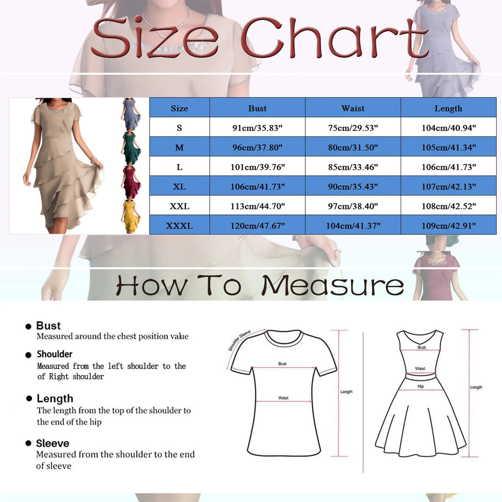 sexy chiffon puff short sleeve u neck midi dress elegant tierred layered slim fit summer dress stylish cocktail party dress