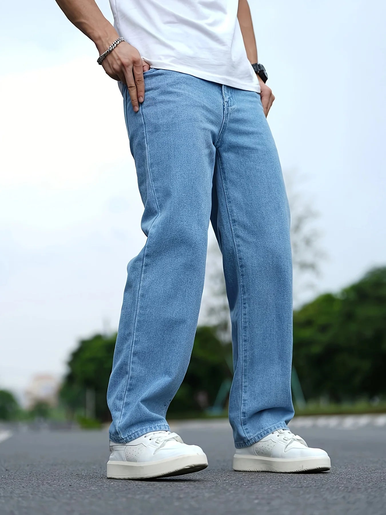 Men's straight-leg jeans, loose wide-leg jeans, cargo hip-hop jeans, stylish versatile long pants