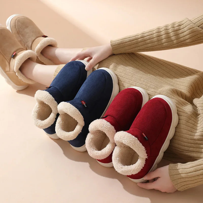 Shevalues Fashion Fur Slippers For Women Men Winter Warm ankles Cozy Furry Slides Home Indoor Soft Sole Plush Slides Cotton Shoe