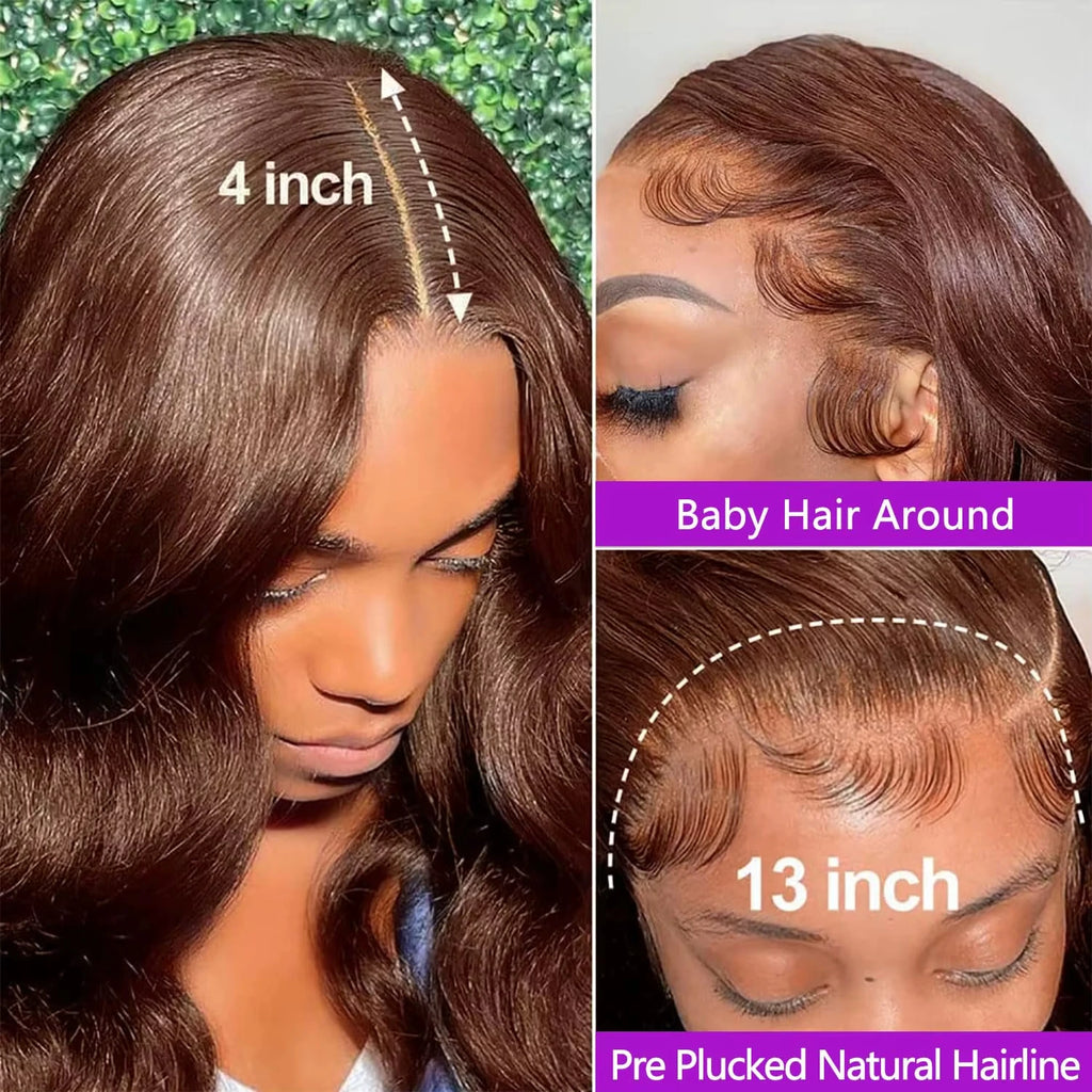 Chocolate Brown Human Hair Wig 200 Density 13X6 Body Wave Lace Front Wigs Human Hair HD Frontal Wigs Pre Plucked Brazilian  Hair