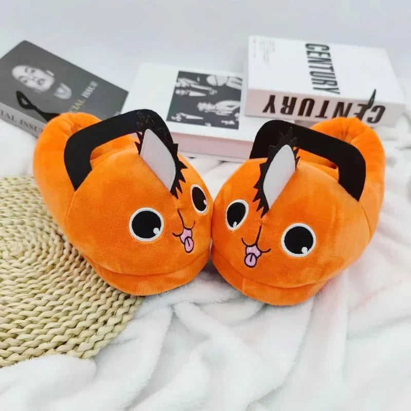 Anime Chainsaw Man Pochita House Slipper Winter Shoe Woman Warm Fuzzy Furry Cartoon Children Plush Grip Female Cute Home Slipper