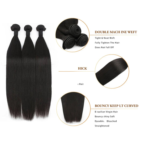 30 40 Inch Straight Bundles 100% Human Hair Brazilian Virgin Hair Natural Color 3 4 Pcs Raw Hair Bundles Extensions For Women