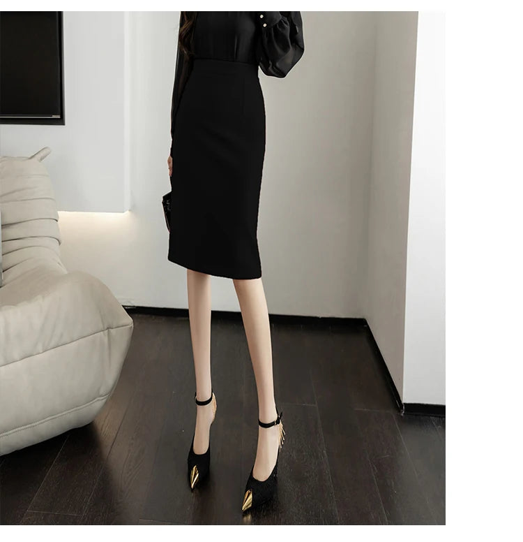 Fahsion Summer Office Black Skirts Women 2024 Elegant High Waist Gray Red Bodycon Skirt Sexy High Waist Midi Mujer Faldas S-2XL