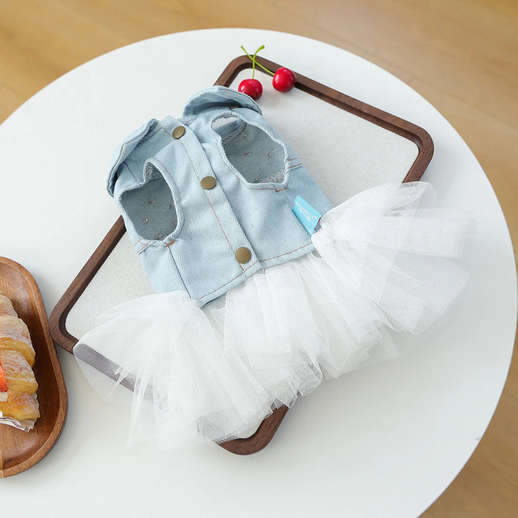 Bride Apparel For Dogs Autumn Denim Coat With Tutu Skirt Pet Dresses For Small Puppy Animal Cat Dachshund Suit Chihuahua Clothes