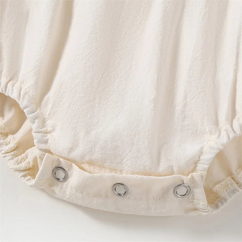 2025-02-07 Lioraitiin Newborn Baby Girl Summer Romper Fly Sleeve Square Neck Crochet Flower Bodysuit Playsuit