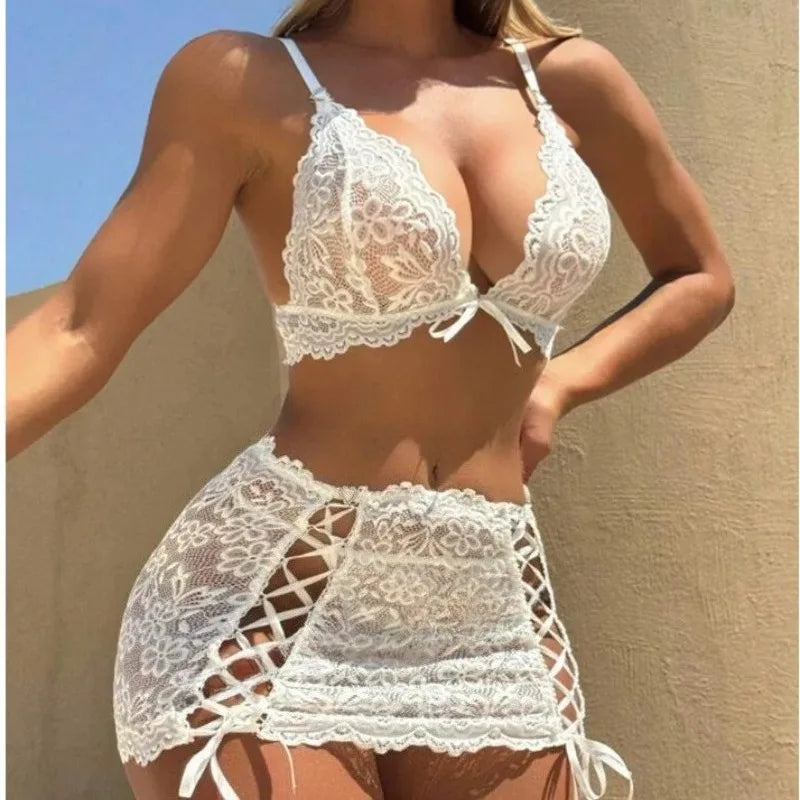 Sexy Lace Bra Set Women Transparent Bra And Panty Garter Underwear Set Erotic Sexy Costumes Underwear Thong Sexy Lingerie Sets