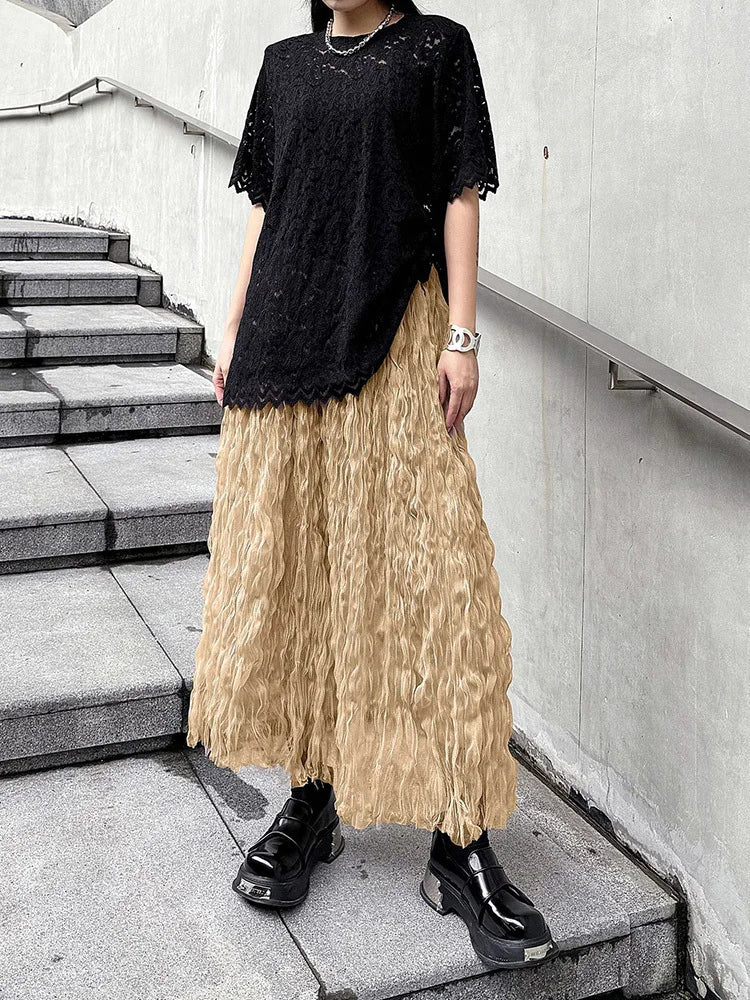 [EAM] High Elastic Waist Black Pleated Mesh Casual A-line Half-body Skirt Women Fashion Tide New Spring Autumn 2026  1DH5148