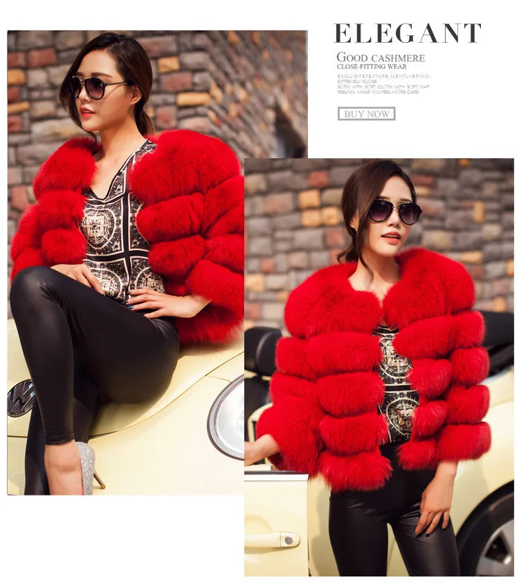 Women Faux Fox Fur Coats Zipper Short Coat Jackets Elegant Thick Warm Solid Jacket Lady Furry Outerwear Elegant Splice Winter