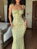 Dulzura Women Floral Print  Sleeveless Bodycon Maxi Dress Outfits Birthday Party Club Clothes