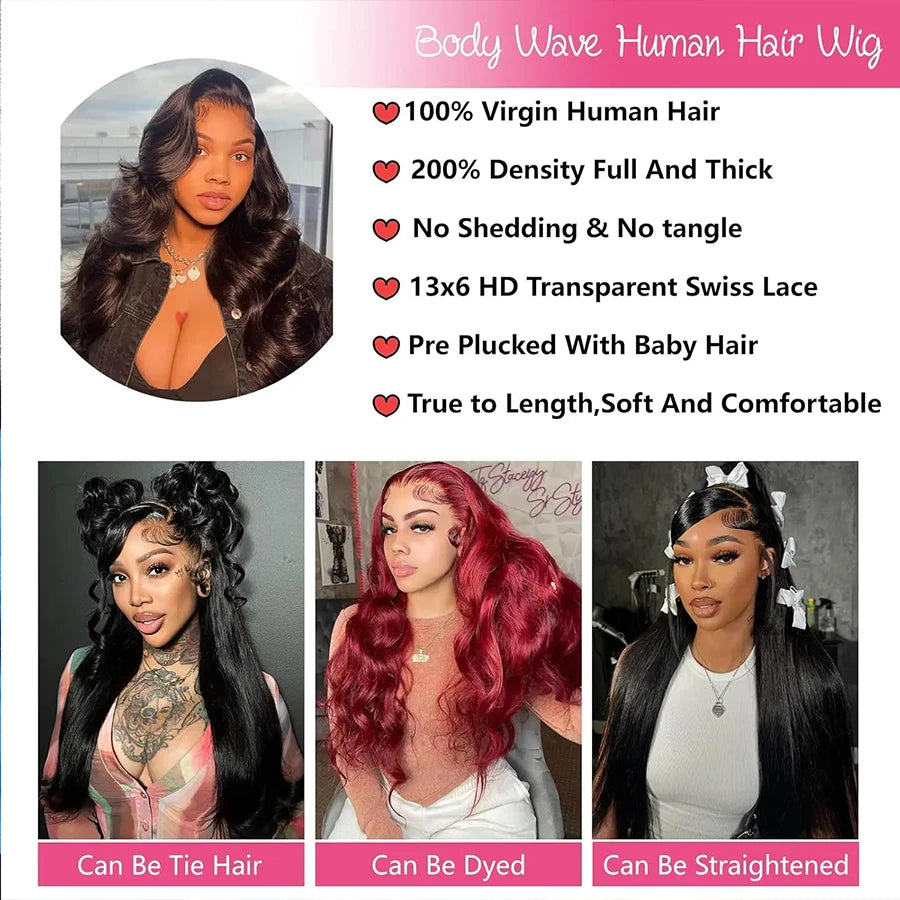 13x6 Body Wave Lace Front Human Hair Wigs Natural Black #4 Brown 13x4 Pre Plucked With Baby Hair For Women 200 Density