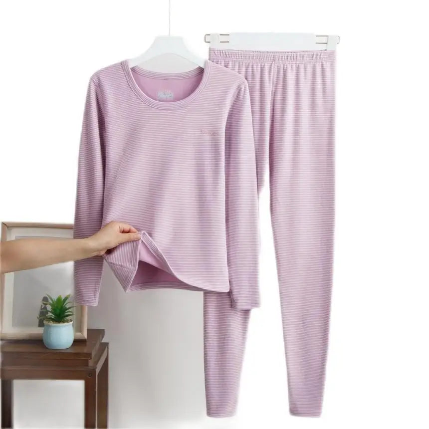 New Autumn/Winter Cashmere and Silk Round-Neck Thermal Set Striped Thermal Underwear for Men and Women Base Layer Undergarments
