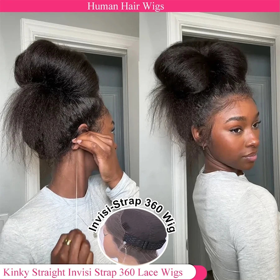 220% Density 360 Lace Wig Invisible Drawstring Kinky Straight Human Hair Wigs Natural Color Brazilian Glueless Wig Pre plucked