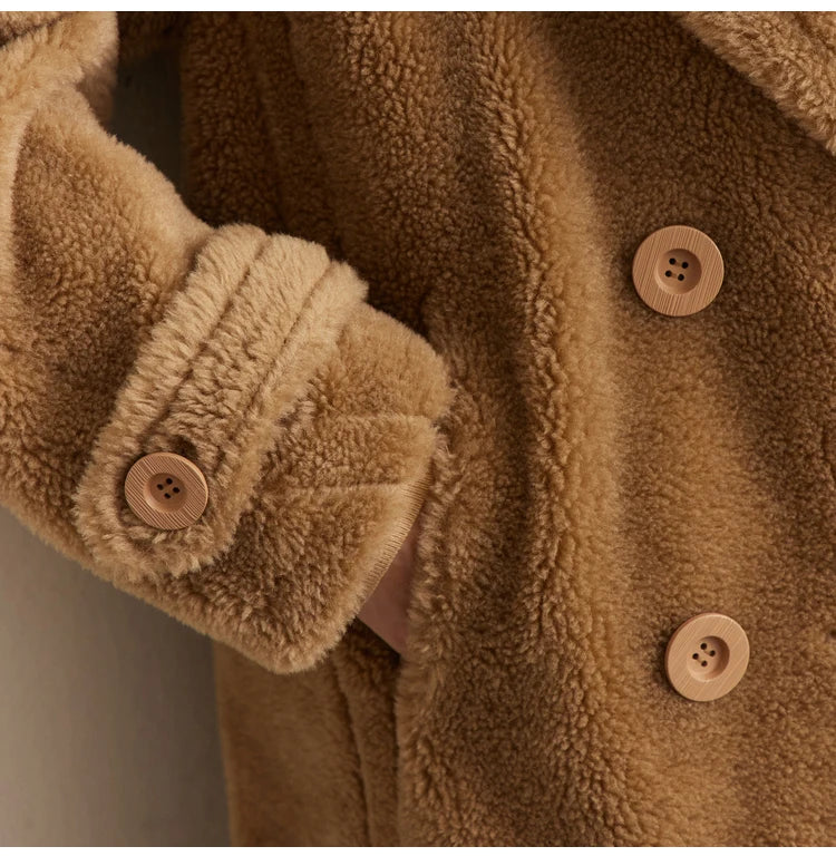Amii Fur Coat 2025 Winter New Warm Office Lady Turn-Down Collar Full Wool Outerwears Straight Double-breasted Coat 12554013