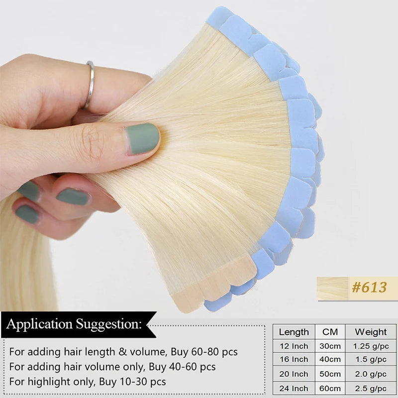 MRSHAIR Mini Tape Hair Extensions Human Hair Natural Tape in Hair Extentions 3x0.8cm Invisible Tape 10pcs/pack For Side Hair