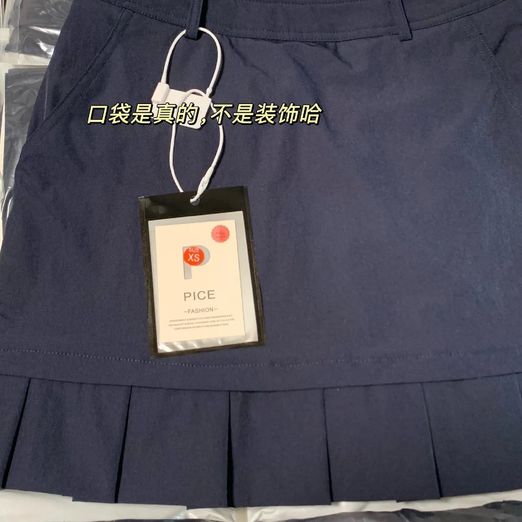 Navy Blue Golf Skort for Women Summer High Waist Slimming Pleated Mini Skirt with Shorts Casual Lady Sporty Tennis Skirt 464A