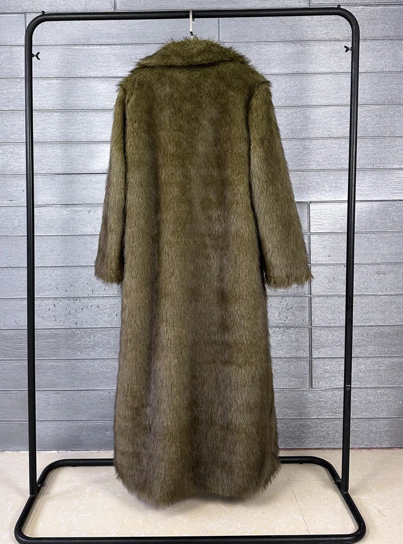 DEAT 2025 winter new fashion high quality Fox Faux Fur long Coat for Women Suit Collar solid color thick warm jacket 11A06914