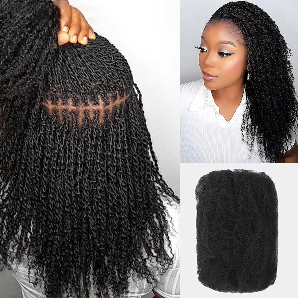 Afro Kinky Bulk Human Hair Extensions QVR US Local Shipping Natural Black/Brown Lightweight For Braiding Styling Everyday Wear
