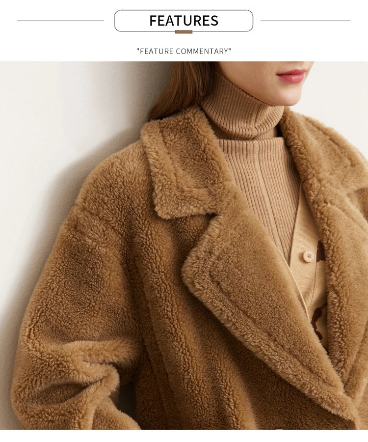 Amii Fur Coat 2025 Winter New Warm Office Lady Turn-Down Collar Full Wool Outerwears Straight Double-breasted Coat 12554013