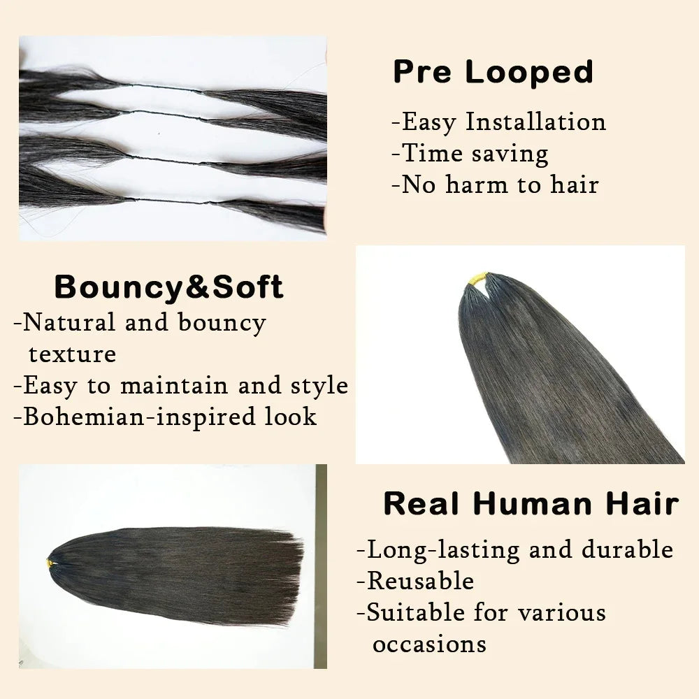 Crochet Human Hair Straight Human Hair Body Wave 1B Black Pre-Separated Knotless Crochet Extensions With Loop For Braiding