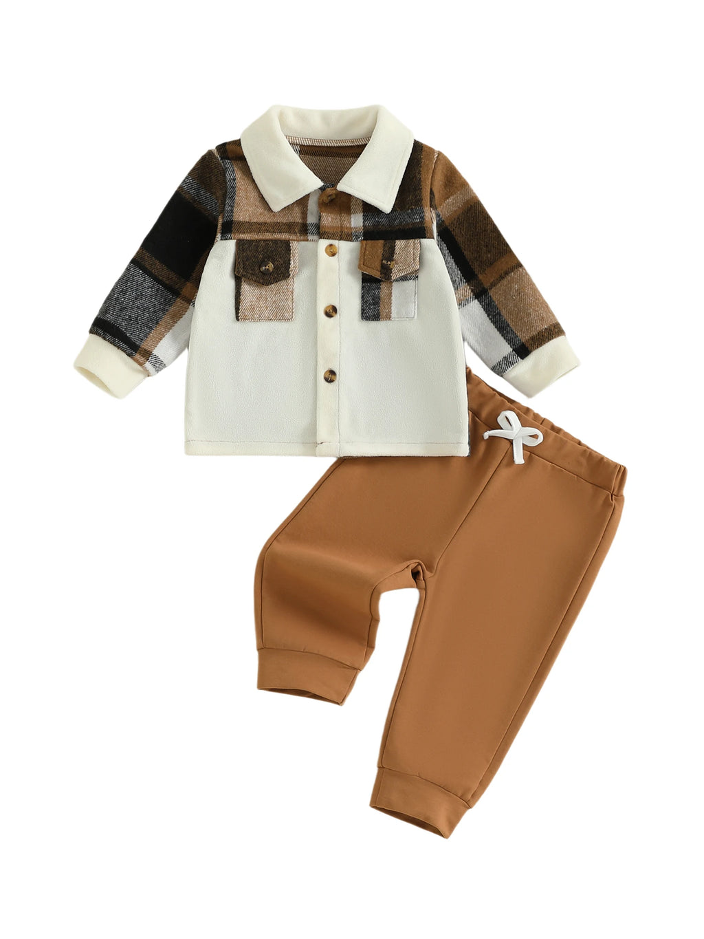Lioraitiin Toddler Baby Boy Fall Outfit Plaid Button up Long Sleeve Shirt and Elastic Pants 2 Piece Clothes
